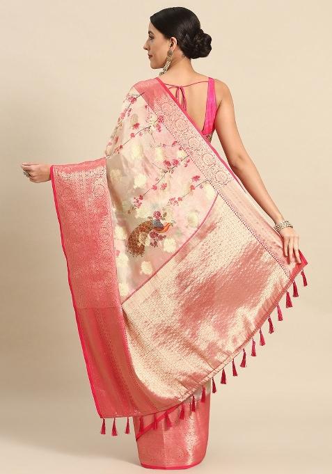 Pink Printed Chanderi Art Silk Saree