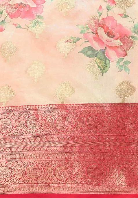 Pink Printed Chanderi Art Silk Saree