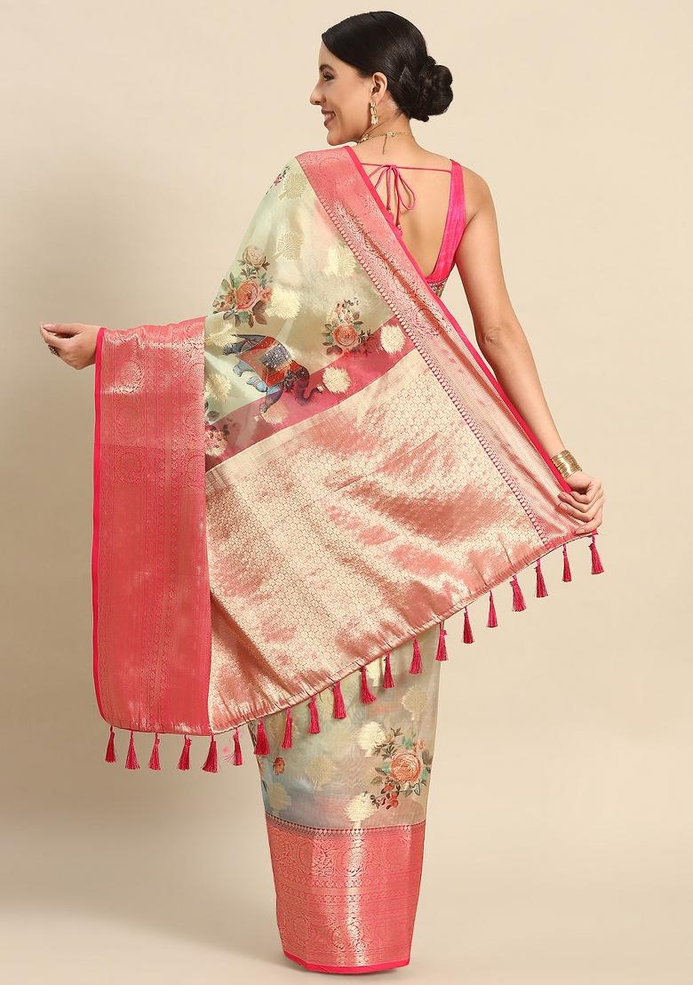 Green Printed Chanderi Art Silk Saree