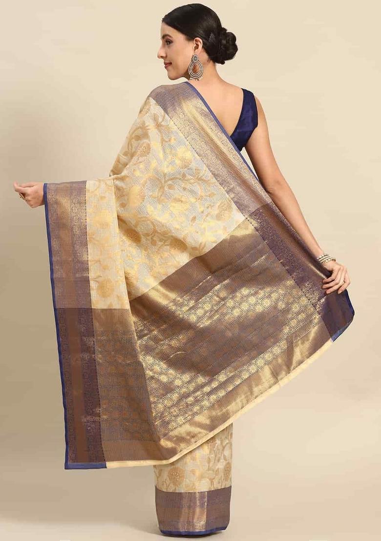Navy Blue Woven Design Tissue Silk Saree