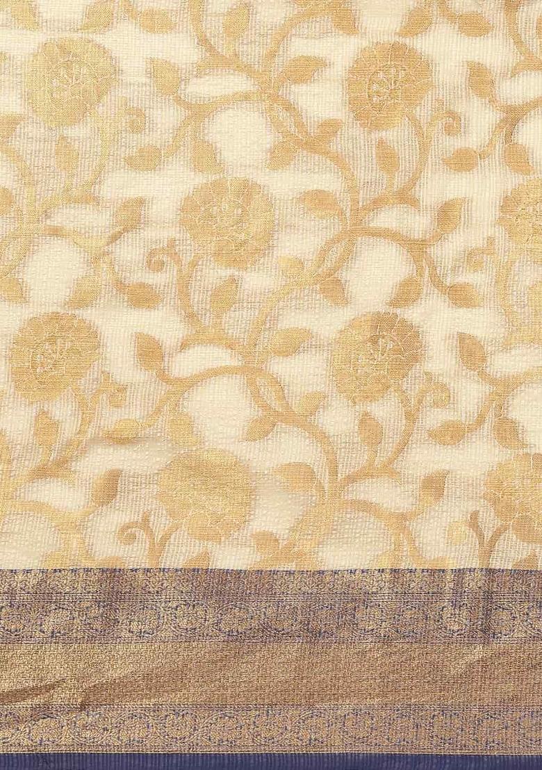 Navy Blue Woven Design Tissue Silk Saree