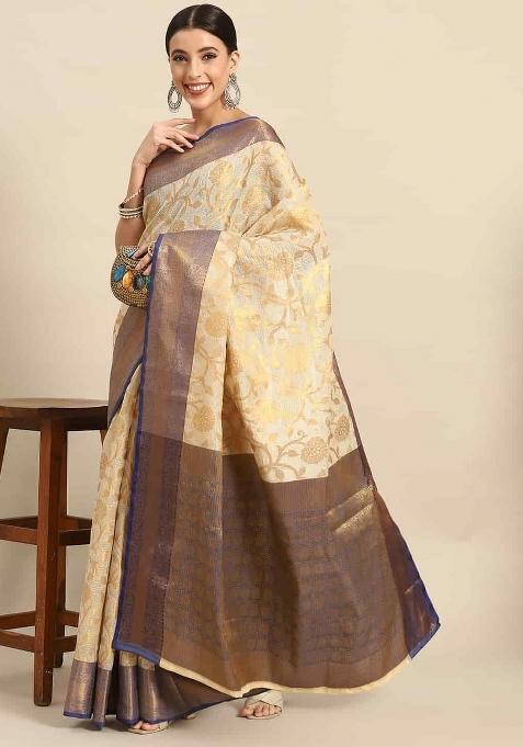 Navy Blue Woven Design Tissue Silk Saree