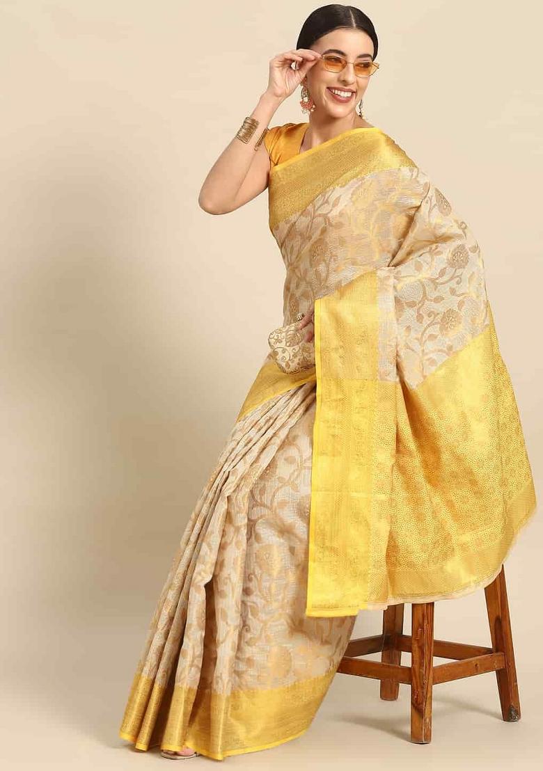 Yellow Woven Design Tissue Silk Saree