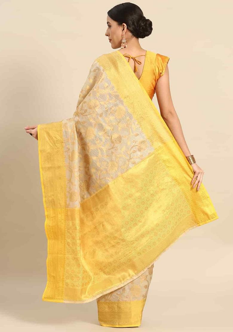 Yellow Woven Design Tissue Silk Saree