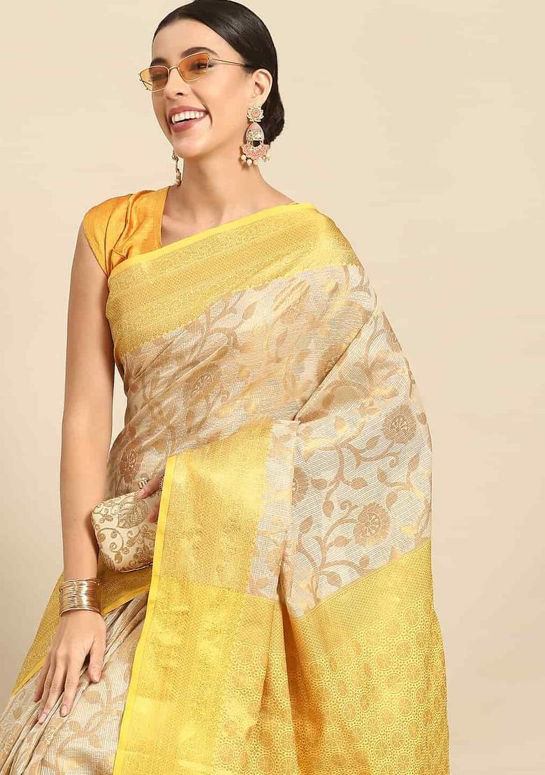 Yellow Woven Design Tissue Silk Saree