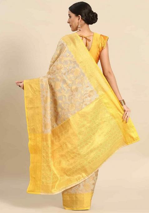 Yellow Woven Design Tissue Silk Saree