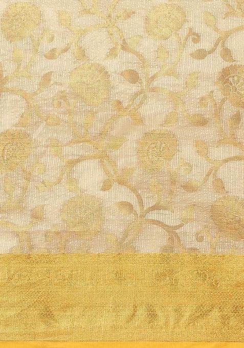 Yellow Woven Design Tissue Silk Saree
