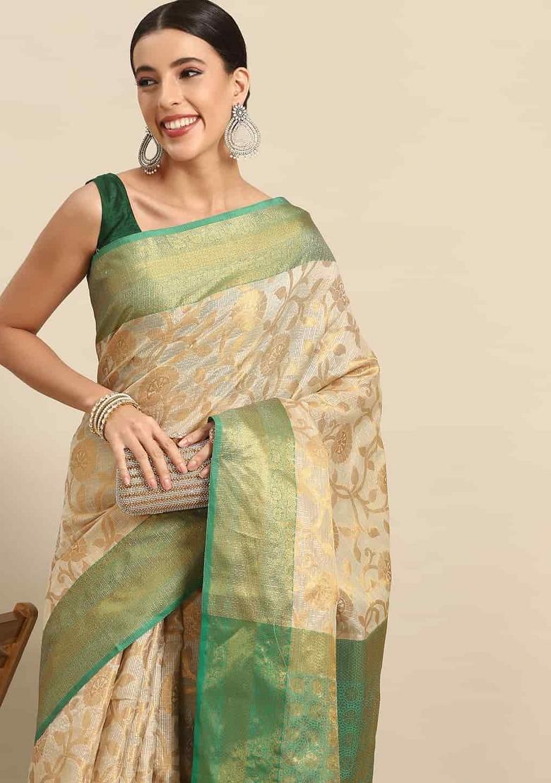 Green Woven Design Tissue Silk Saree