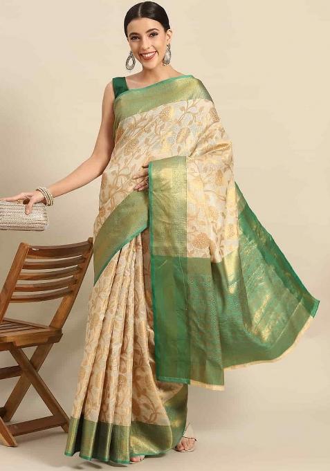 Green Woven Design Tissue Silk Saree