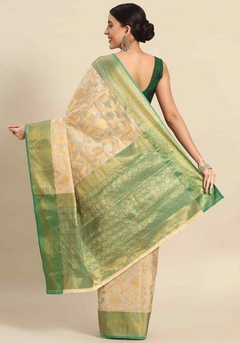 Green Woven Design Tissue Silk Saree