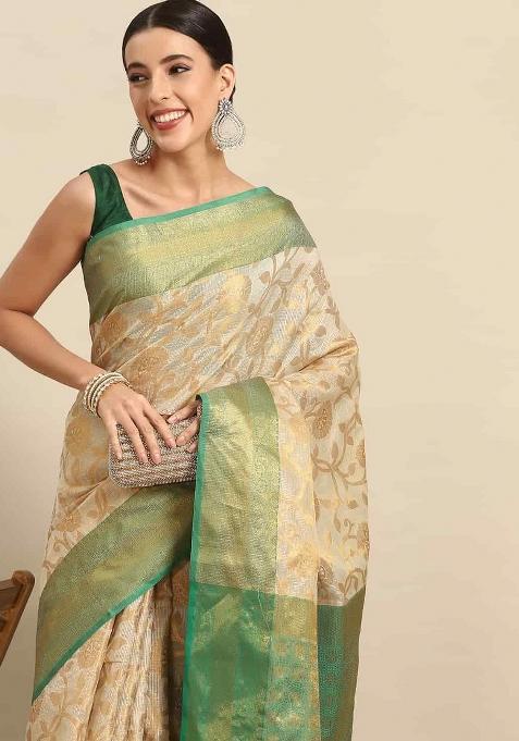 Green Woven Design Tissue Silk Saree