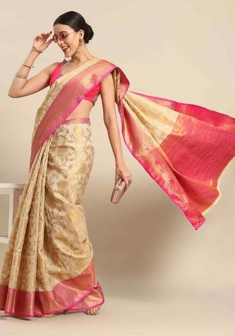 Pink Woven Design Tissue Silk Saree