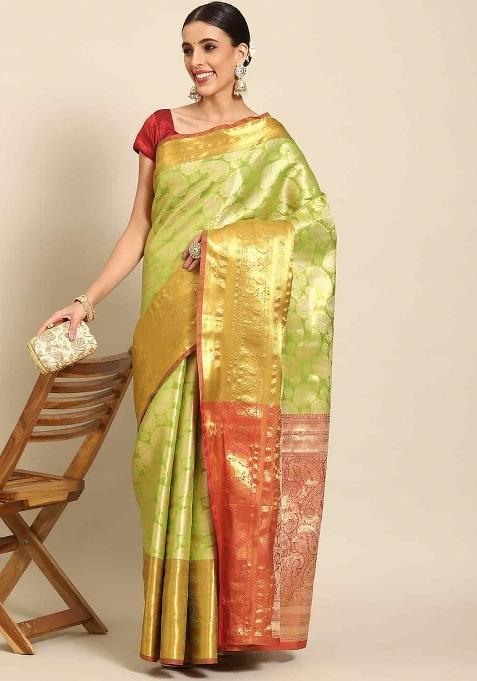 Green Woven Design Art Silk Saree