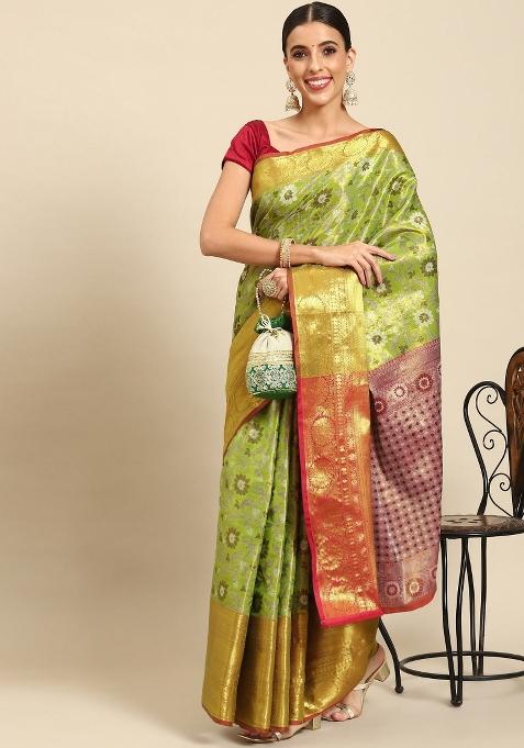 Green Woven Design Art Silk Saree