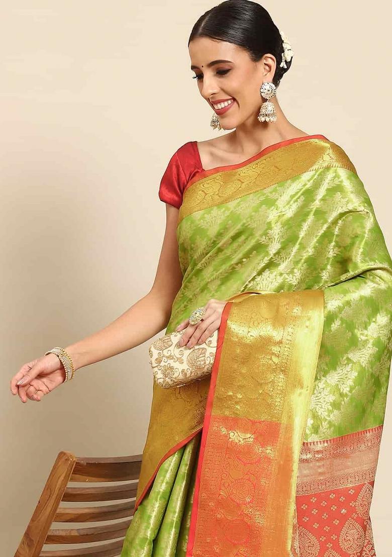 Green Woven Design Art Silk Saree