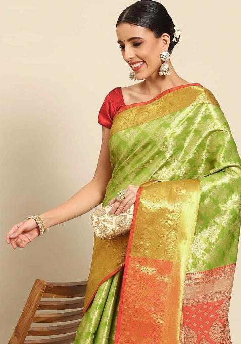 Green Woven Design Art Silk Saree