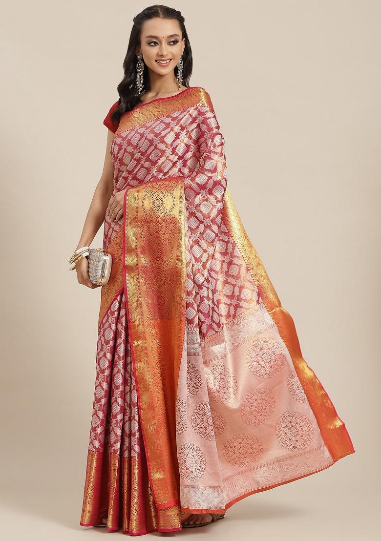 Pink Woven Design Brocade Saree