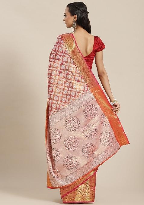 Pink Woven Design Brocade Saree