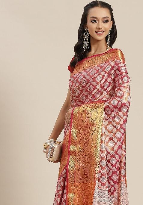 Pink Woven Design Brocade Saree