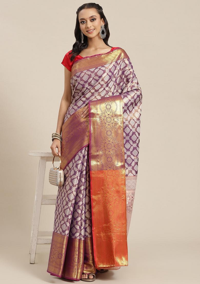 Purple Woven Design Brocade Saree