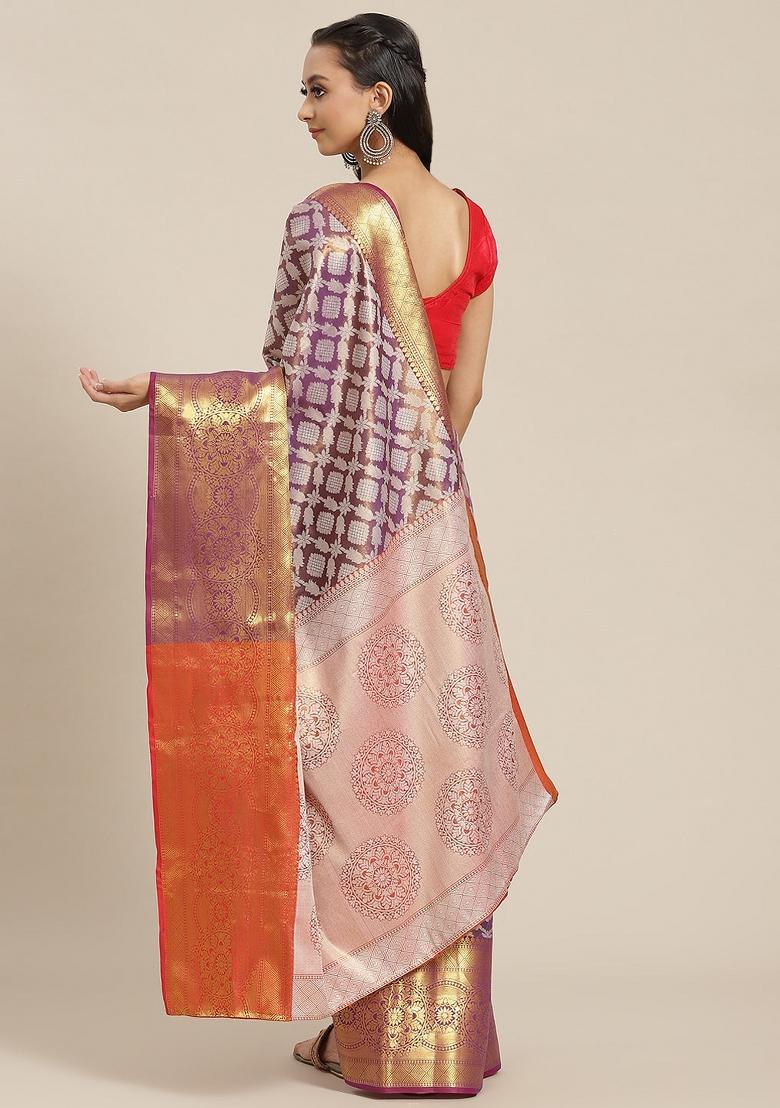 Purple Woven Design Brocade Saree