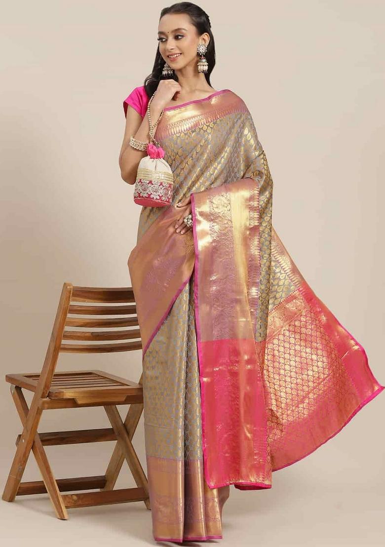 Grey Woven Design Brocade Saree