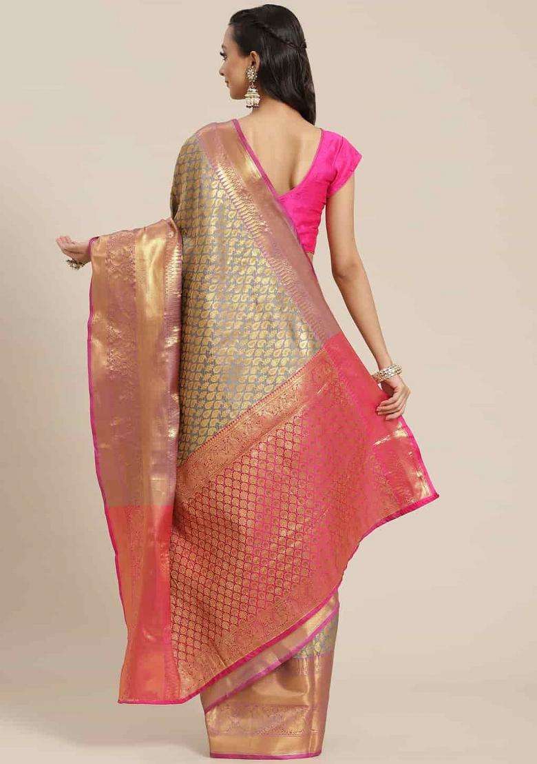 Grey Woven Design Brocade Saree