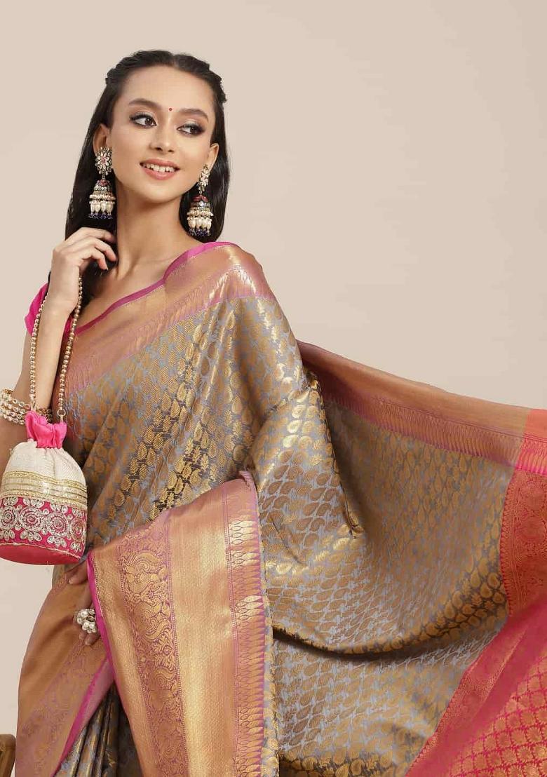 Grey Woven Design Brocade Saree