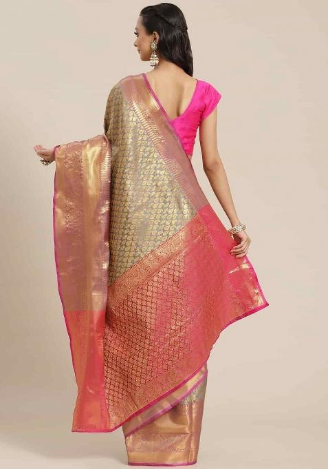 Grey Woven Design Brocade Saree