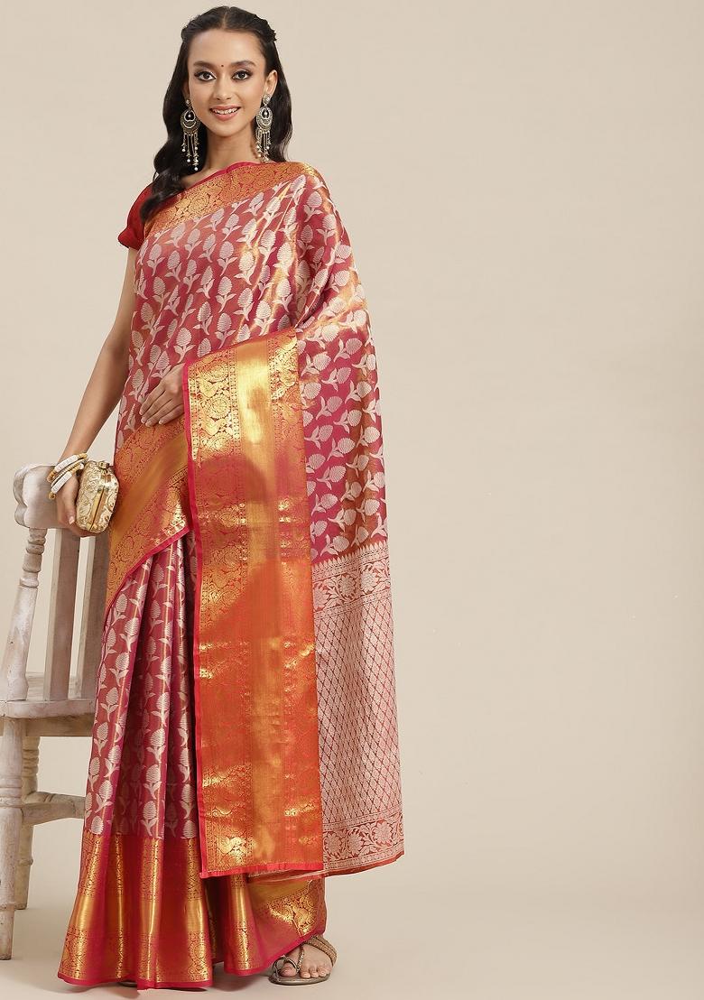 Pink Woven Design Brocade Saree