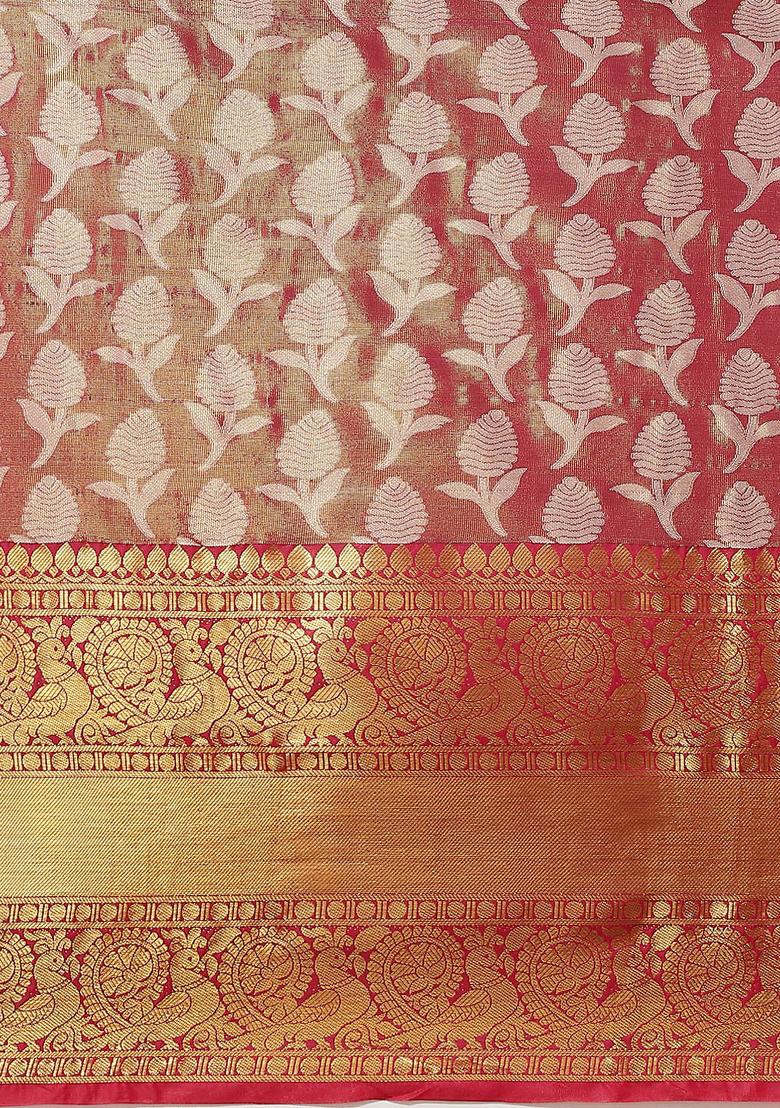 Pink Woven Design Brocade Saree