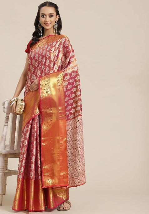 Pink Woven Design Brocade Saree