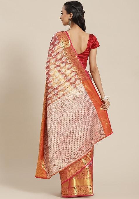 Pink Woven Design Brocade Saree