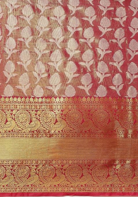 Pink Woven Design Brocade Saree