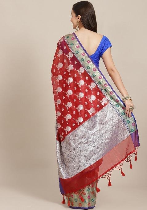 Red Woven Design Art Silk Saree
