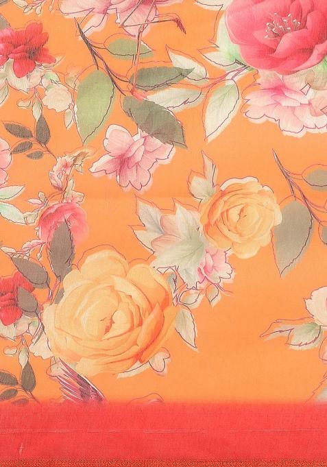 Orange Printed Pure Cotton Saree