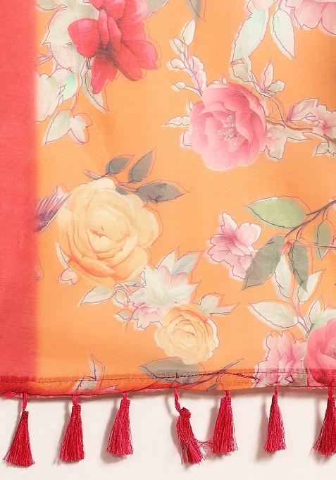 Orange Printed Pure Cotton Saree