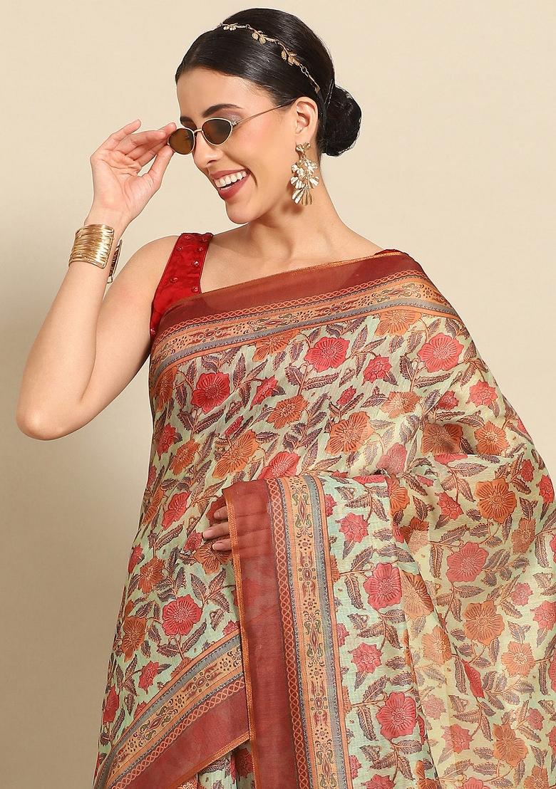 Green Printed Pure Cotton Saree