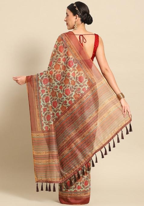 Green Printed Pure Cotton Saree