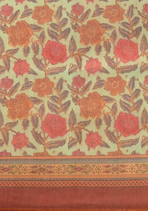 Green Printed Pure Cotton Saree