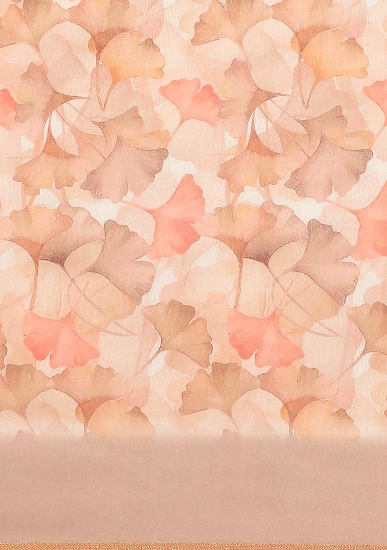 Beige Printed Pure Cotton Saree