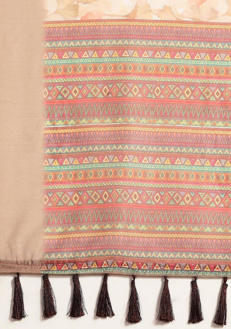 Beige Printed Pure Cotton Saree