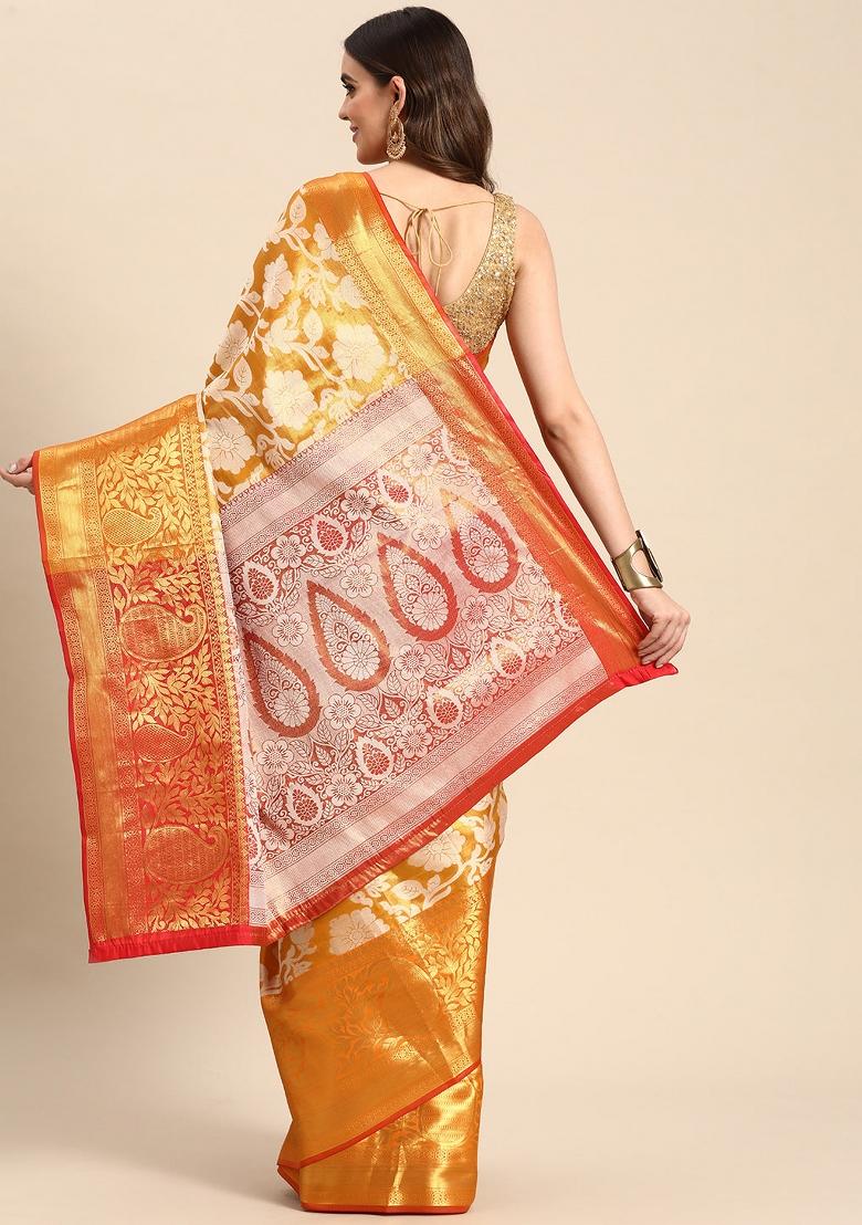 Yellow Woven Design Tissue Silk Saree
