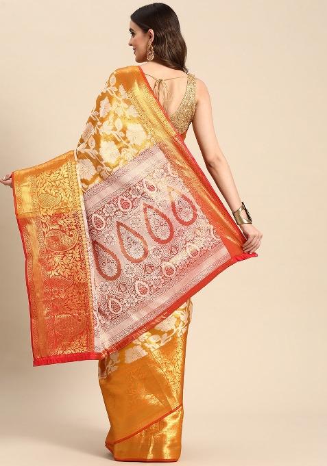 Yellow Woven Design Tissue Silk Saree