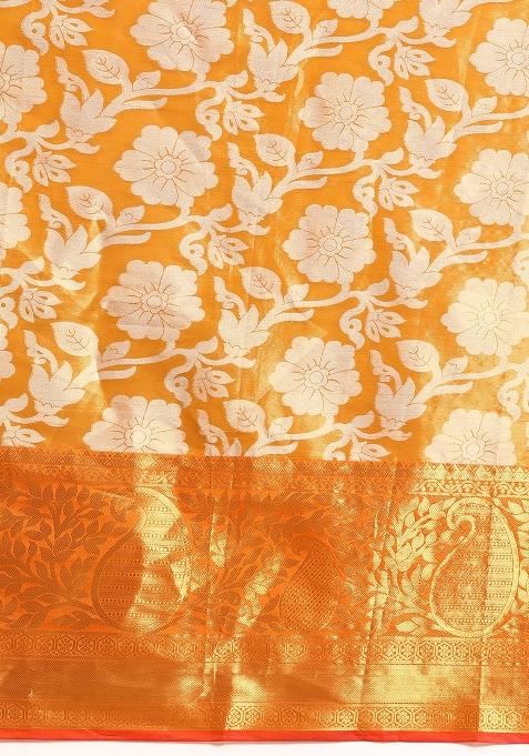 Yellow Woven Design Tissue Silk Saree
