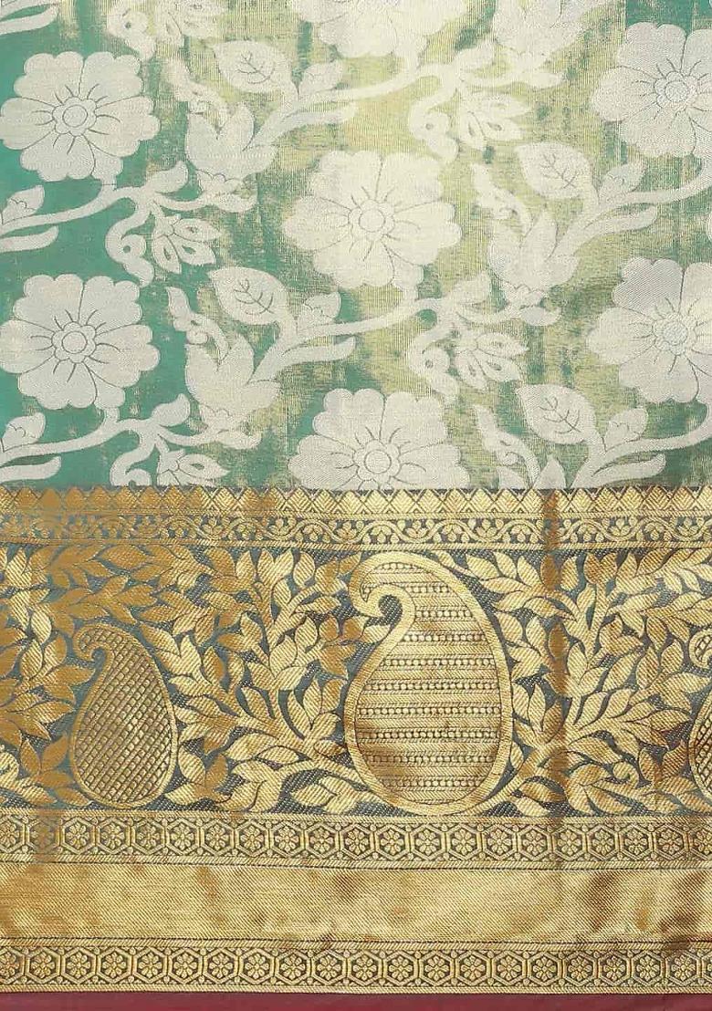 Turquoise Woven Design Tissue Silk Saree