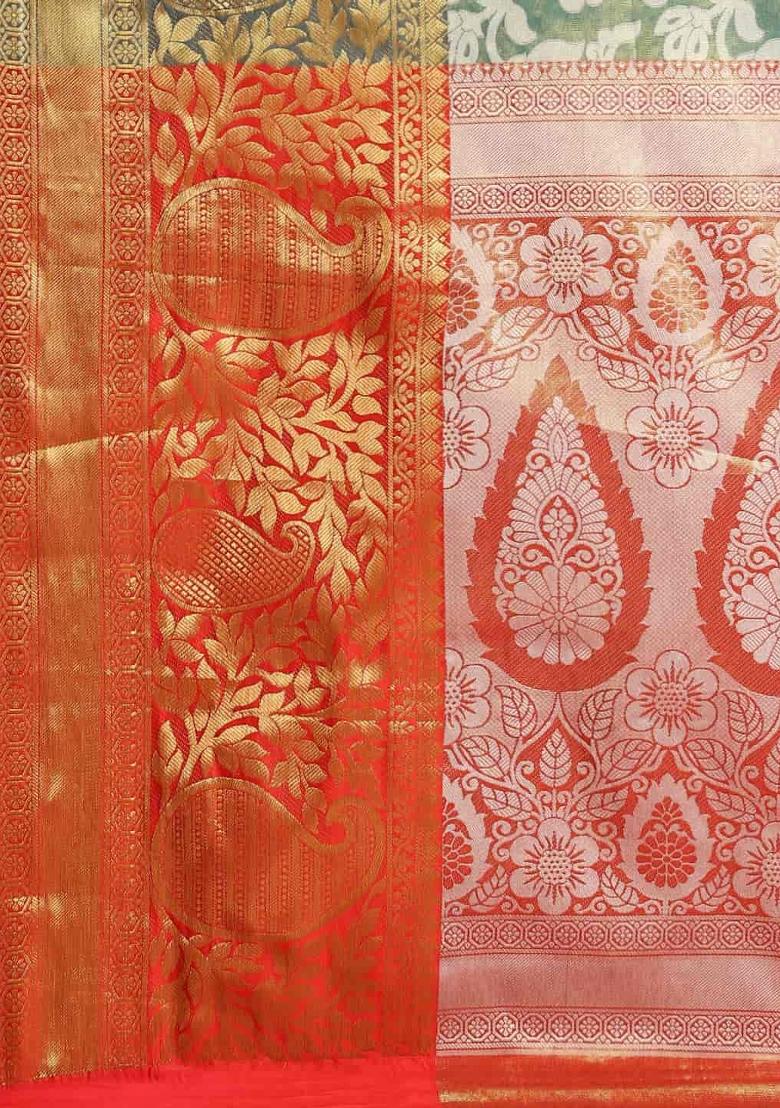 Turquoise Woven Design Tissue Silk Saree