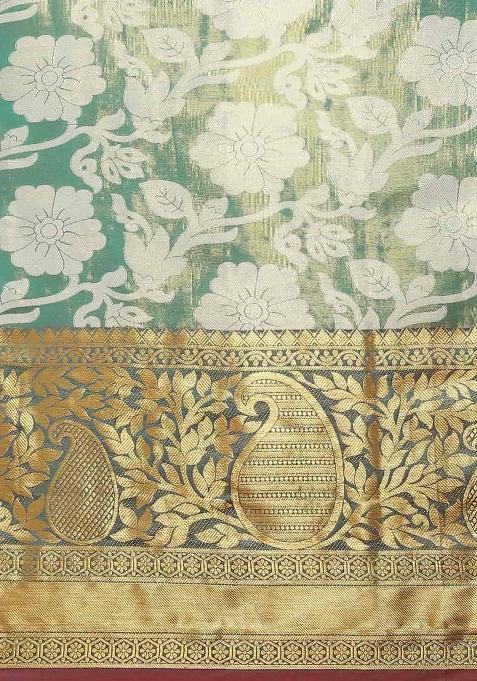 Turquoise Woven Design Tissue Silk Saree