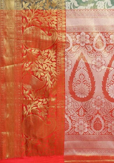 Turquoise Woven Design Tissue Silk Saree