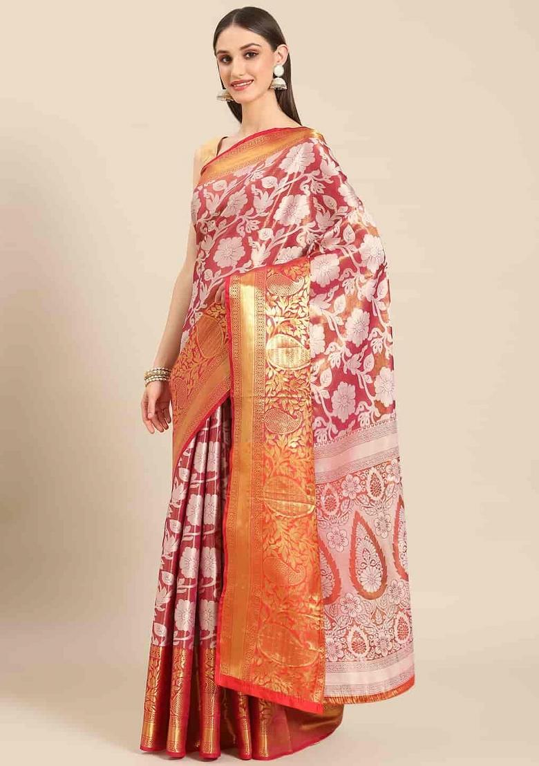 Pink Woven Design Tissue Silk Saree